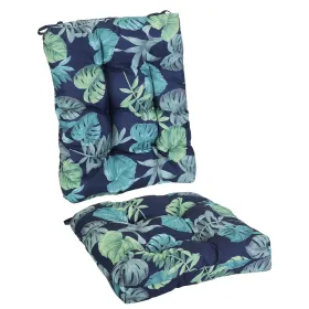 Waterproof Rocking Chair Cushion Upper And Lower Back And Seat Sets With Non-Slip Ties Oxford Cloth Surface Polyester Filling Comfortable For Ind (Option: BlackCyanLeafPro)